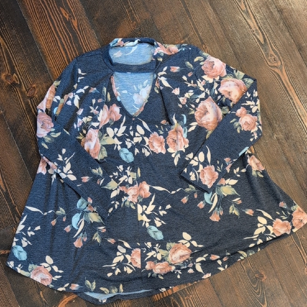 Floral Women's Top - Blue and Pink